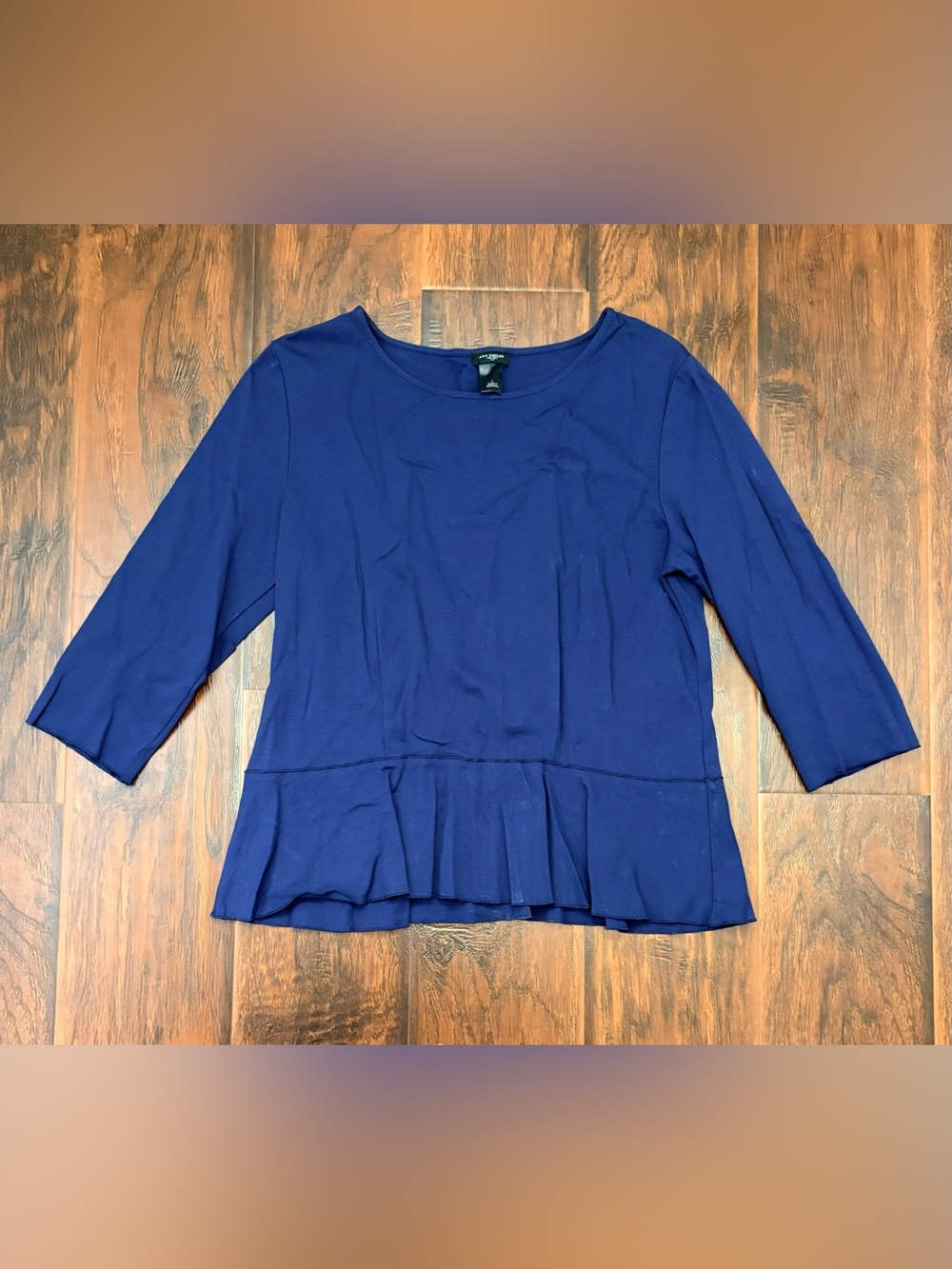 Ann Taylor Blue Peplum Ruffle Hem 3/4 Sleeve Top Size L